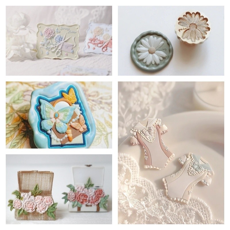 

Diy Hand Ledger Stamp Toy Fire Seal Multi-Level Fine Carving Seal Head Lovely Embossed Copper Head Invitation Envelope Seal