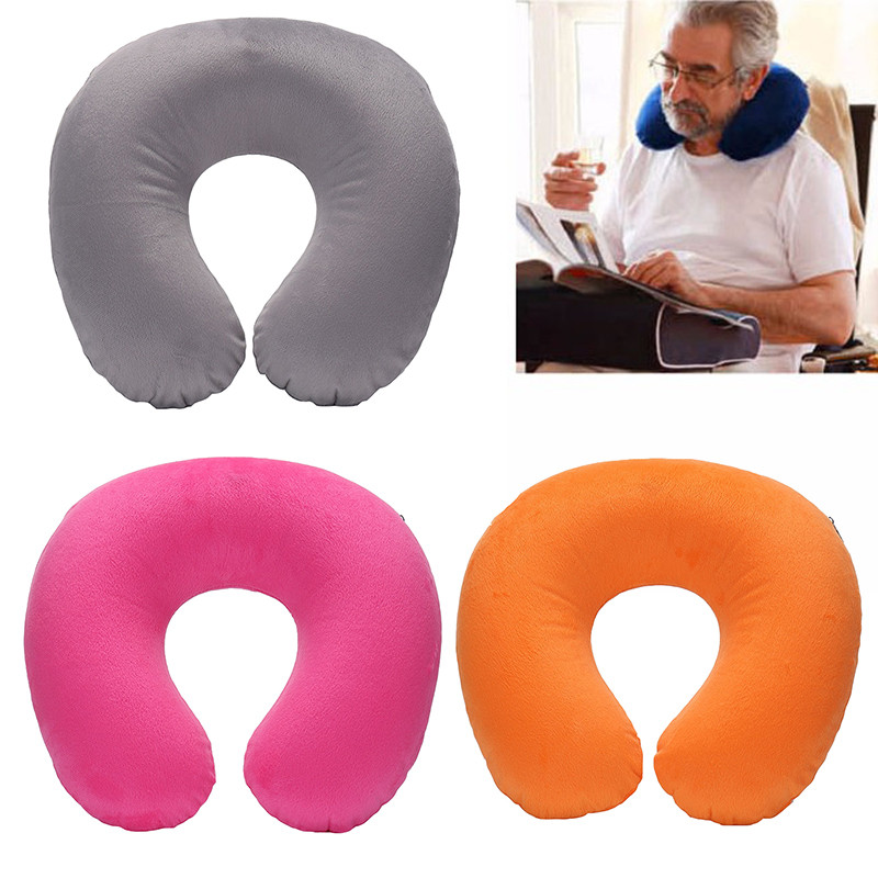

Travel Office Headrest U-shaped Inflatable Short Plush Cover + PVC Inflatable Pillow Pillow Support Cushion Neck Pillow
