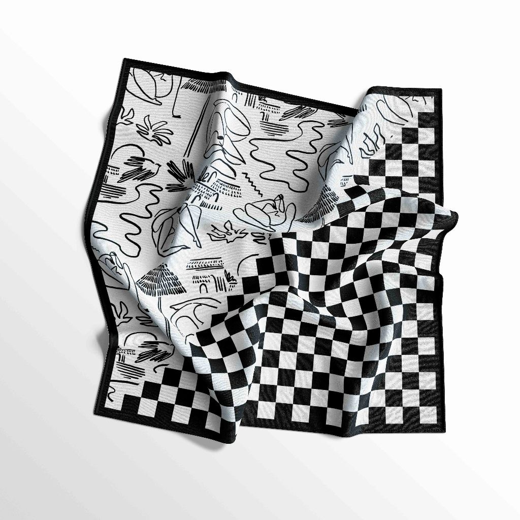 Bb-Slayer bandana motif catur abstrak - aksesoris syal fashion multifungsi -masker wajah
