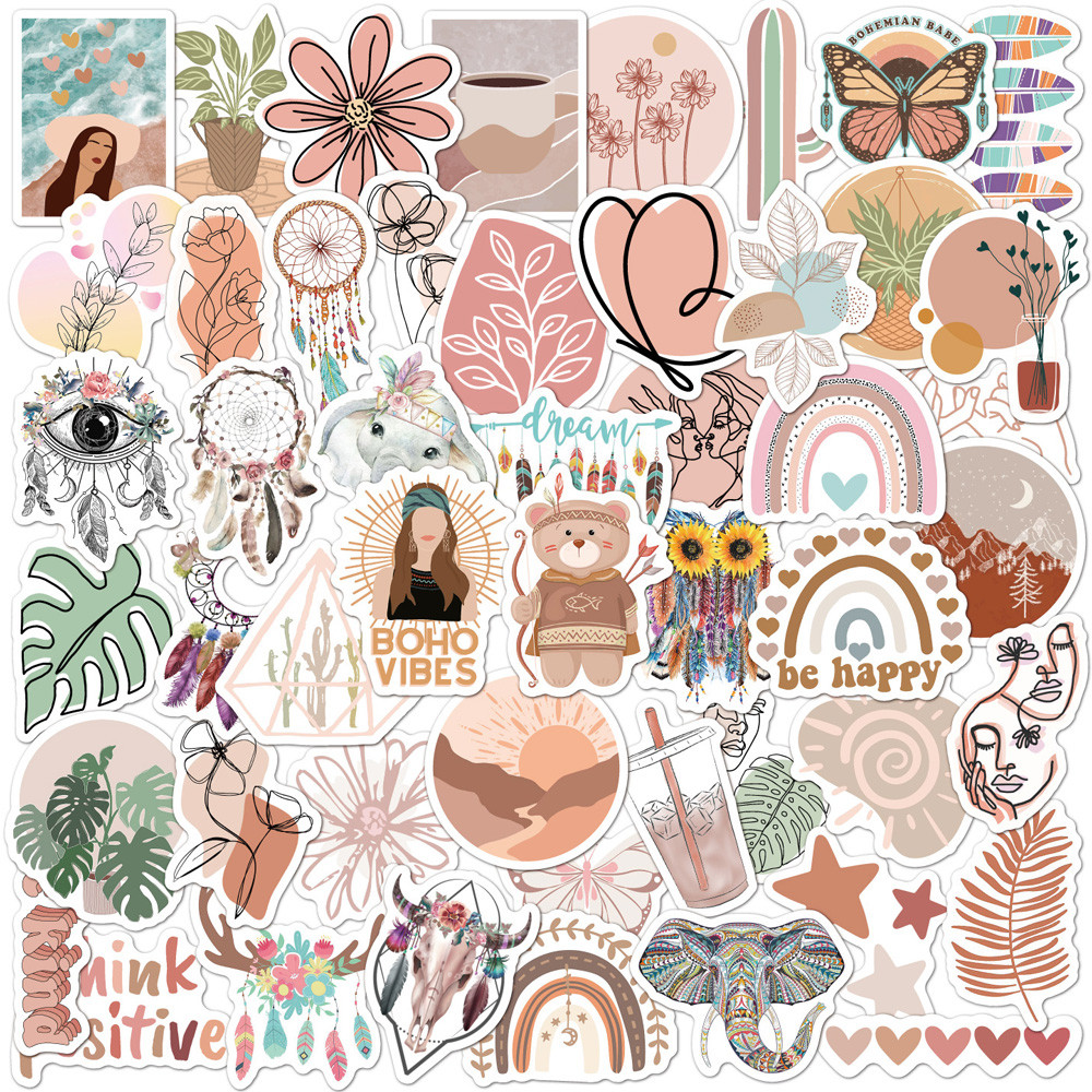 

10/30/50pcs Cute Bohemian Art Style Graffiti Stickers Boho Aesthetic Sticker Decoration Phone Case Water Bottle Notebook Decals