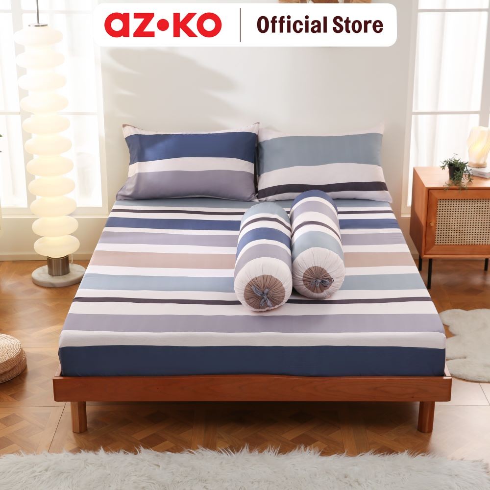 AZKO Sleeplite Set Seprai Microfiber Stripe Bora Sprei Seprai Aesthetic Seprei Sheet Set Bed Sheet A