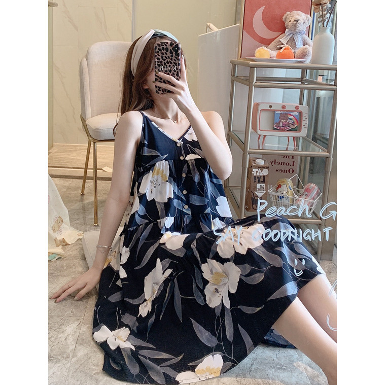 RELAX HOME [COD] Cantik Piyama Suspender nightdress wanita baju tidur daster fashion kekinian piyama