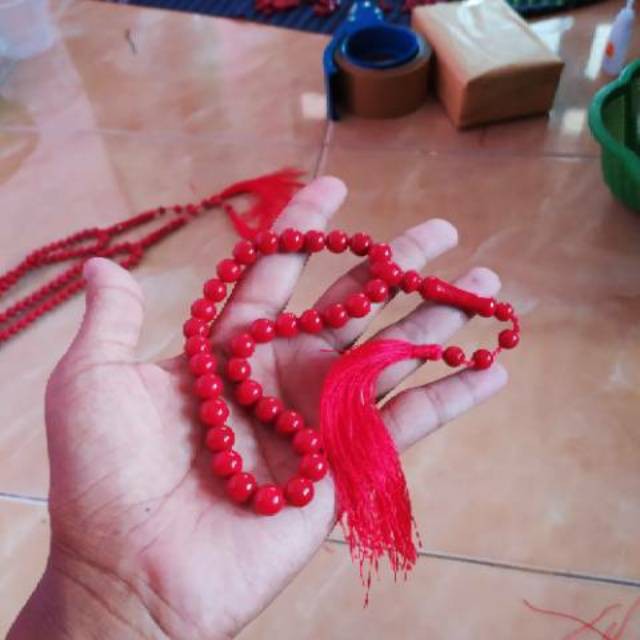 Tasbih Muslim 33 Red Coral Marjan dim 8 9 10 ASLI ORIGINAL Batu Karang