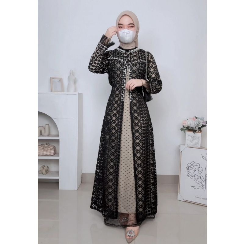 Utera Dress Brukat Gamis Tille Etnic Gamis Pesta Gamis Kondangan Gamis Lamaran Seragaman Pesta Baju 