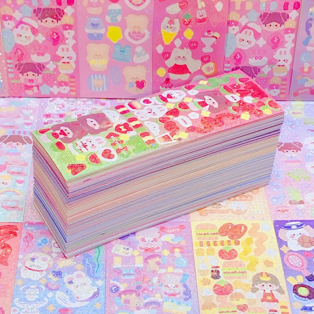 

100/200Pcs Cute stickers Cartoon Handbook Stickers Laser Shiny Stickers DIY Decorative gel pen kawaii Stickers Art supplies