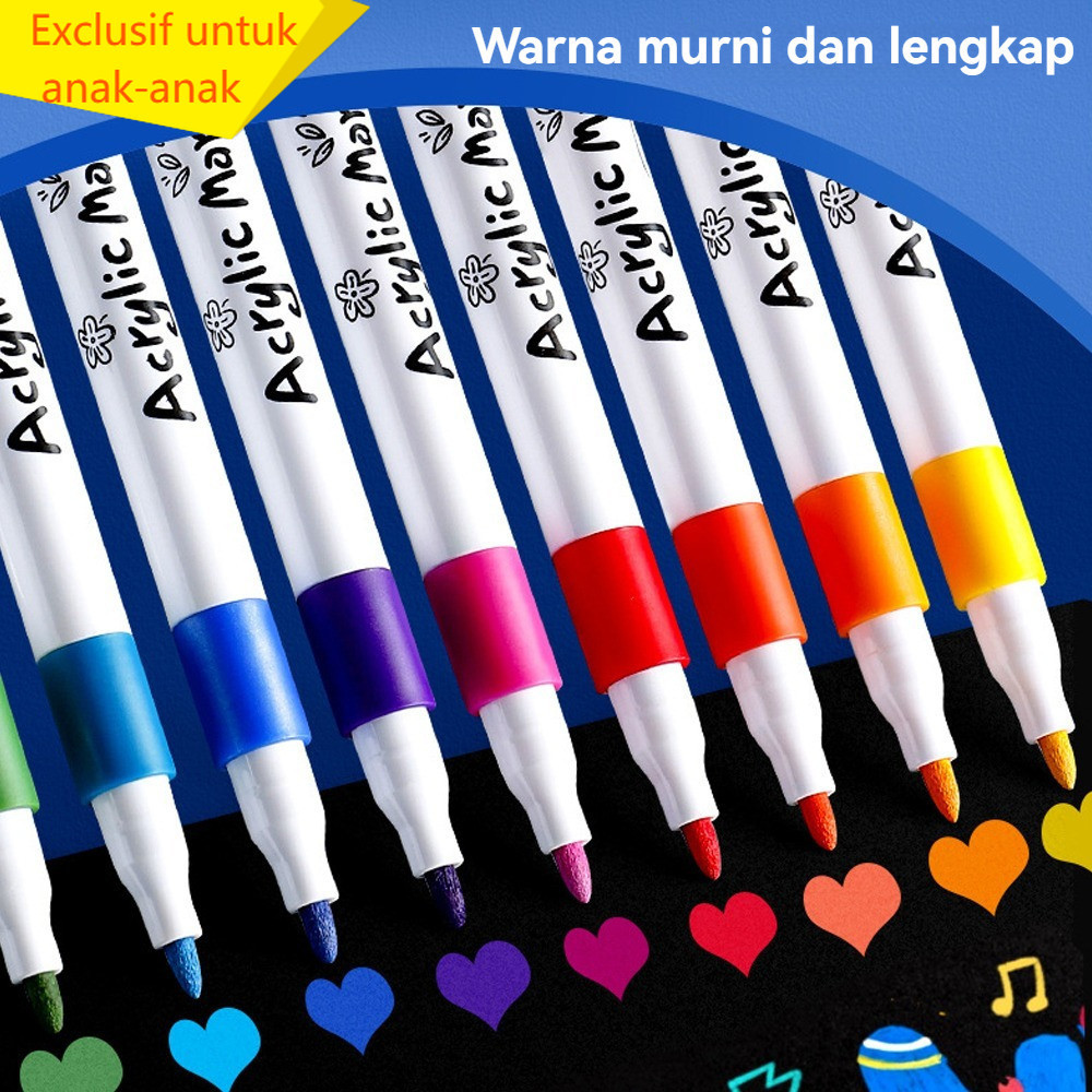 

Sayang Spidol Akrilik Set Spidol Warna 48/60 Spidol Warna Siswa seni lukis diy tahan air pena warna cepat kering Aman untuk Anak-anak