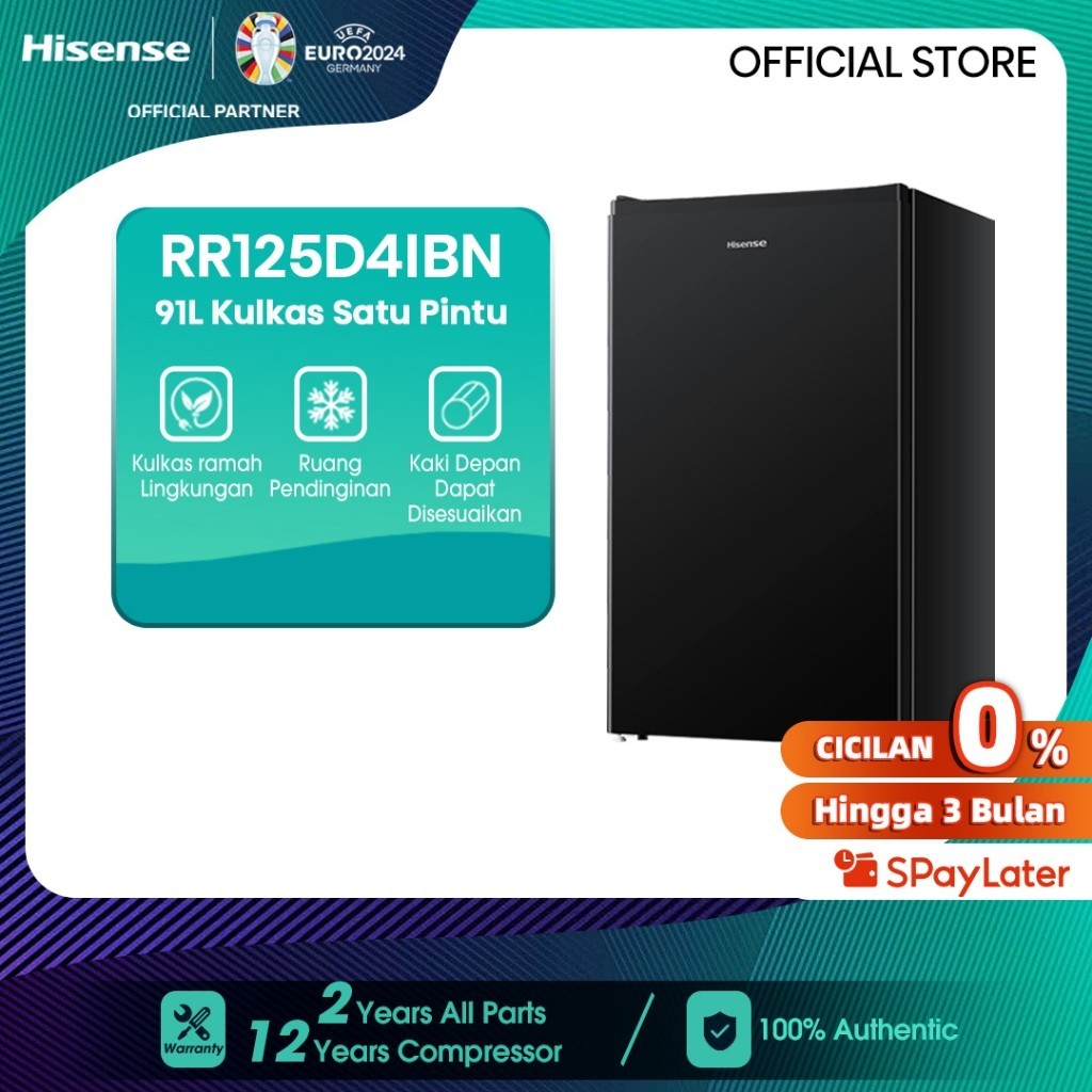 Hisense Kulkas Mini 1 Pintu 100 Liter Hitam Kecil Kantor Kamar Garansi Resmi RR125D4IBN