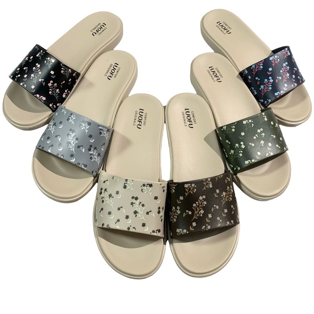 DT Luofu Sandal Selop Bunga Karet Import Wanita E7172SW-BRE173 (AU2)