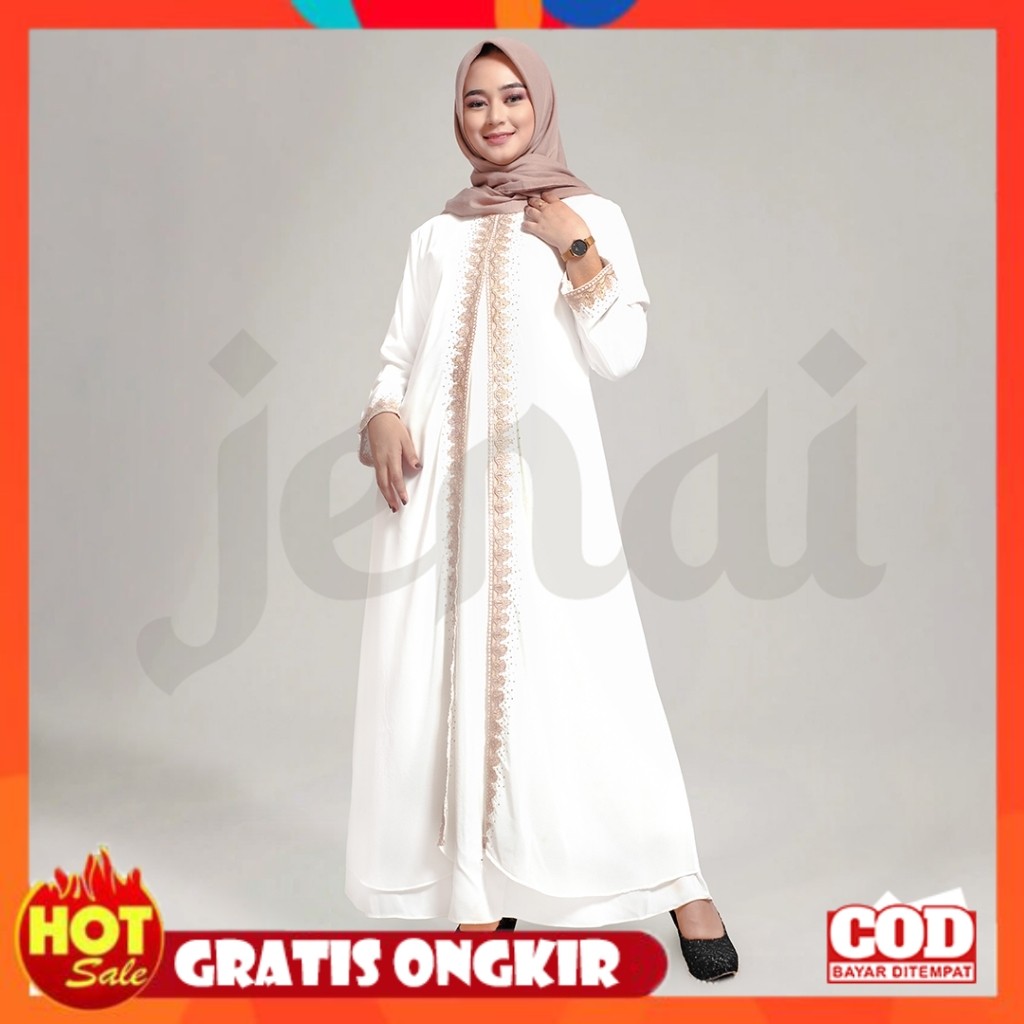 [PREMIUM ORIGINAL] JENAI - Gamis Putih Wanita Kekinian - Abaya Turkey Mewah Dan Elegan