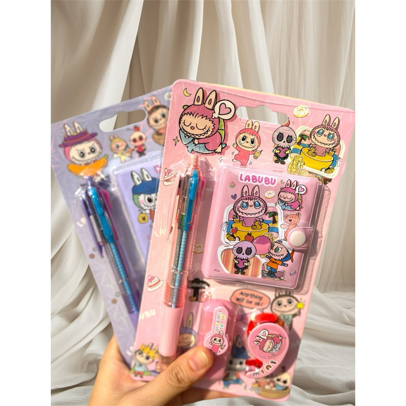 

ACEH.BA 119348 4 in 1 set stationery paket alat tulis pulpen 4 warna buku notebook diary stabilo isolatip halloween hadiah