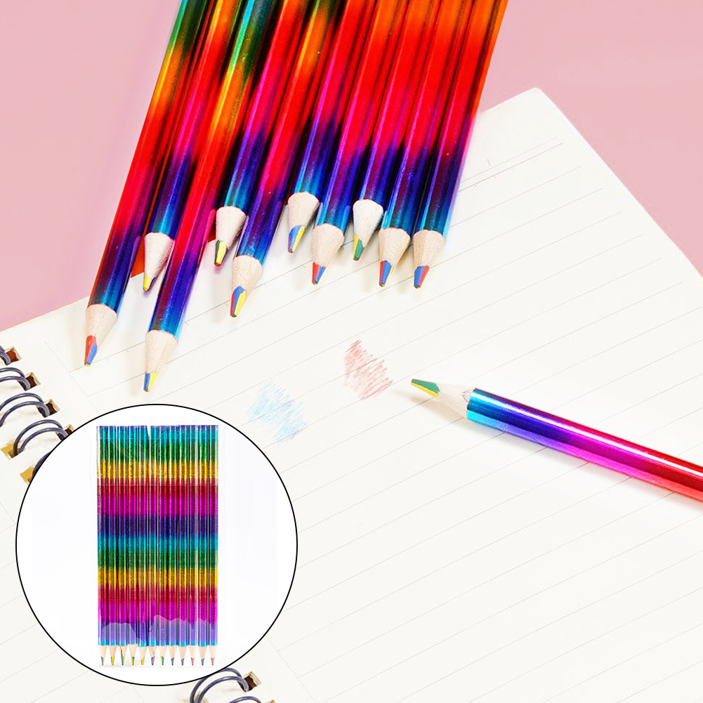 

12Pcs Concentric Rainbow Colored Pencils 4-color Mixed Crayon Creative Pencils for Kids Drawing Writing Birthday Christmas Gifts