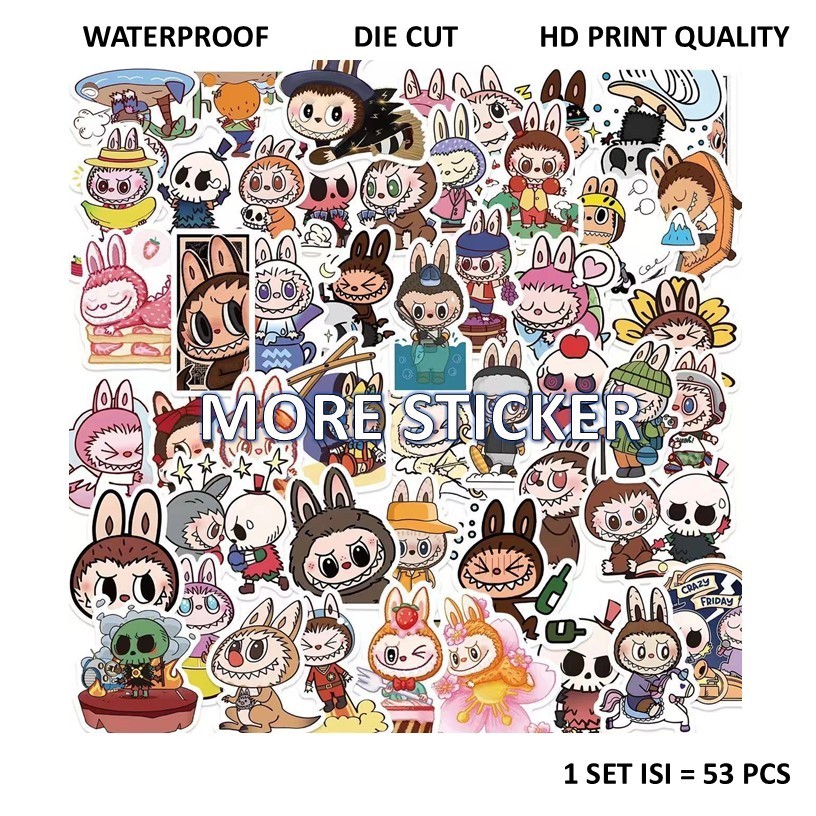 

ISI 53PCS STICKER PACK MOTIF LABUBU PVC VINYL WATERPROOF UKURAN 4-5CM HP LAPTOP KOPER HELM MOTOR