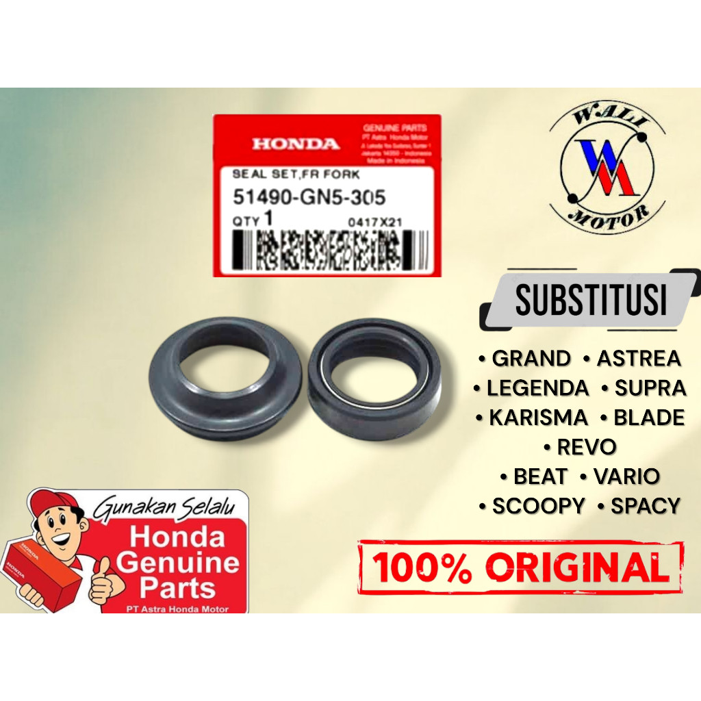 51490GN5305 Seal Shock + Seal Debu Depan Honda Beat Vario Scoopy Supra Grand Karisma Ori AHM HGP