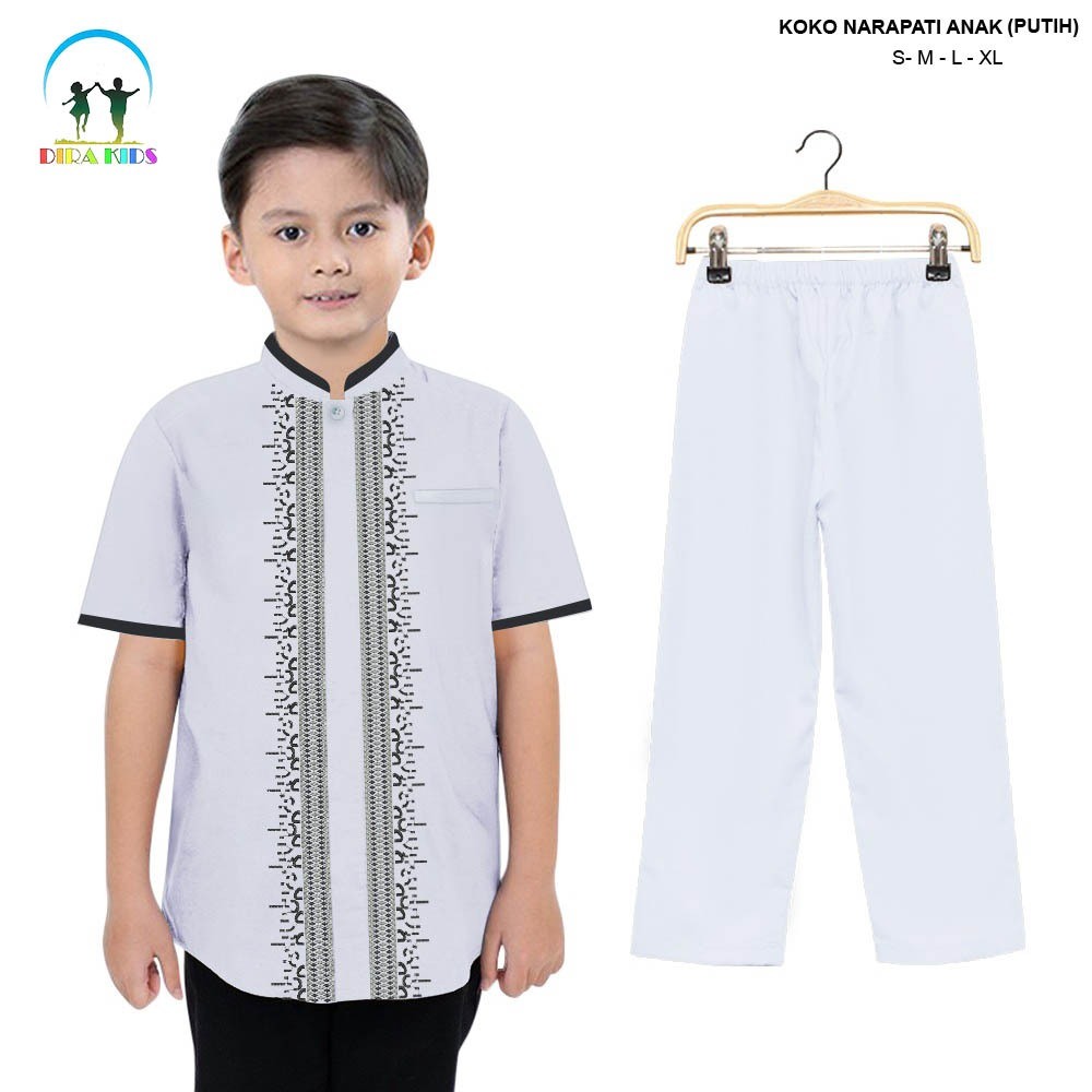 al12jt Dirakids Baju Set Koko Setelan Anak Laki-Laki Full Bordir Premium Lengan Pendek Usia 4 - 13 T