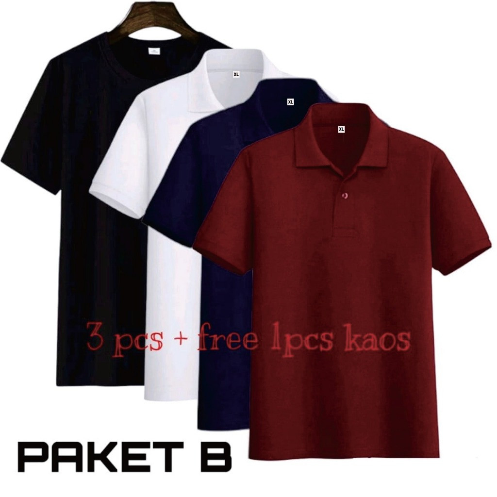 PB38SE liso.wear 1Paket 3pcs 115rb+free 1pcs kaos polos hitam | Kaos kerah pria polo shirt lengan pe