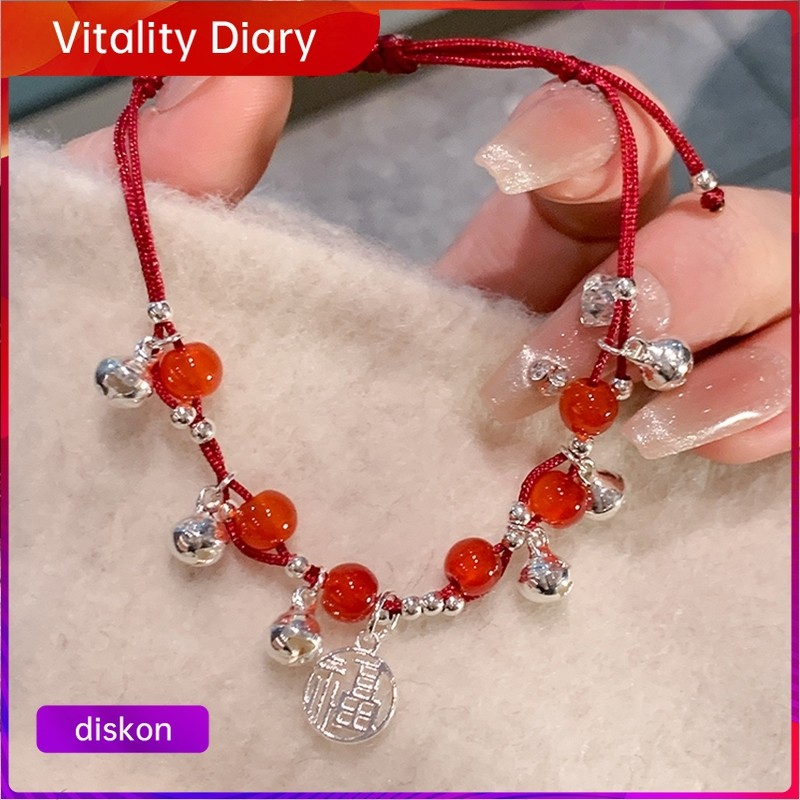 COD Gelang Tali Merah Merah Keberuntungan Lonceng Kacang Titanium Gelang Giok Merah Beads Bracelet S