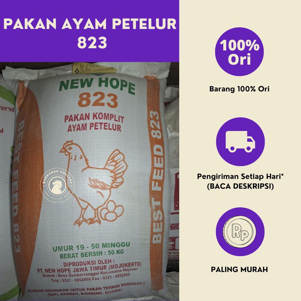 Pakan Ayam Petelur Dewasa 823 (1 zak (50 Kg), Usia Produksi)