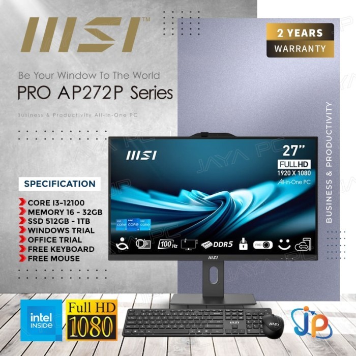 MSI AIO ALL IN ONE PC PRO AP272P 14M - Intel Core i3 12100 Full HD 27" Inch