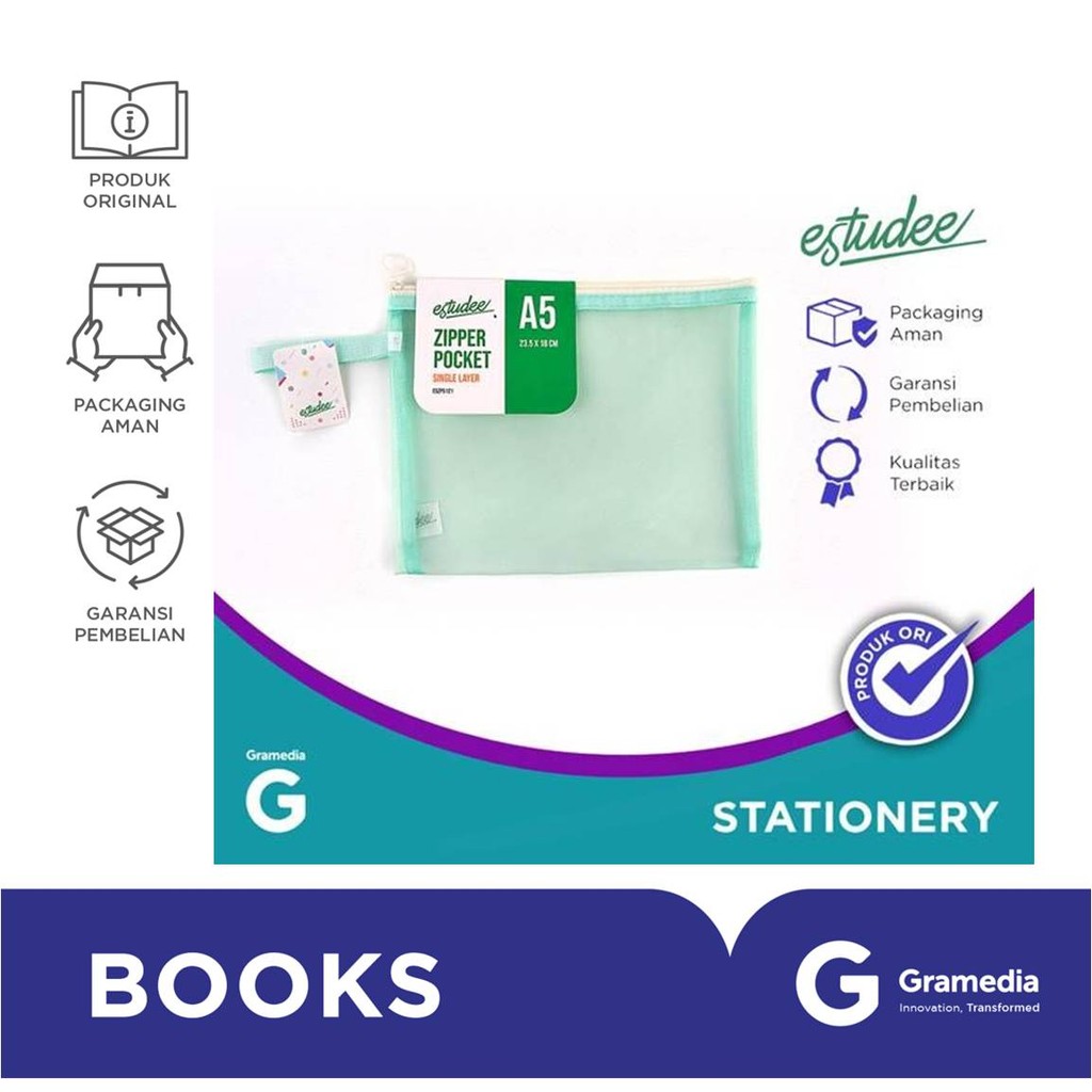 

Estudee Zipper Pocket Single Layer A5 Soft Green Eszps121
