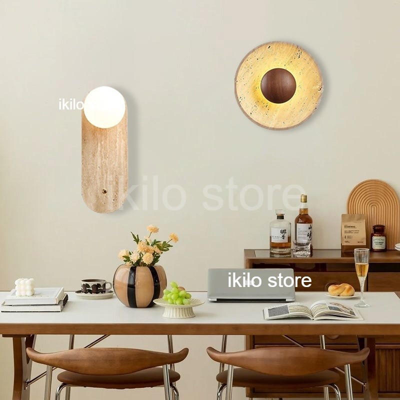 Lampu Dinding Batu Alam Gaya Jepang Skandinavia dengan Kayu Vintage, Lampu Tempel Dinding untuk Kama