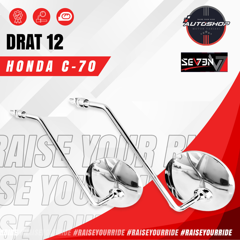 Terbaru Spion Retro Bulat Tangkai Panjang Besi Drat 12 C70 C90 Kaca Cembung Universal Honda