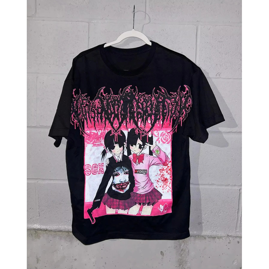 Harajuku Retro Drolandmiller Face Print Goth Style Graphic T Shirts Men Women Tshirt Streetwear Y2k 