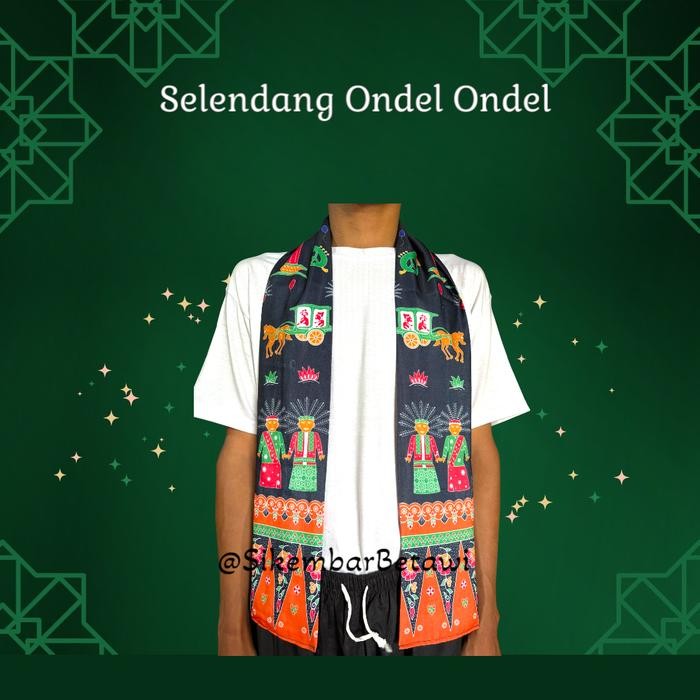 Cukin Ondel Ondel Satu Arah Selendang Ondel Ondel Betawi Syal Ondel Ondel Cukin Betawi - HITAM