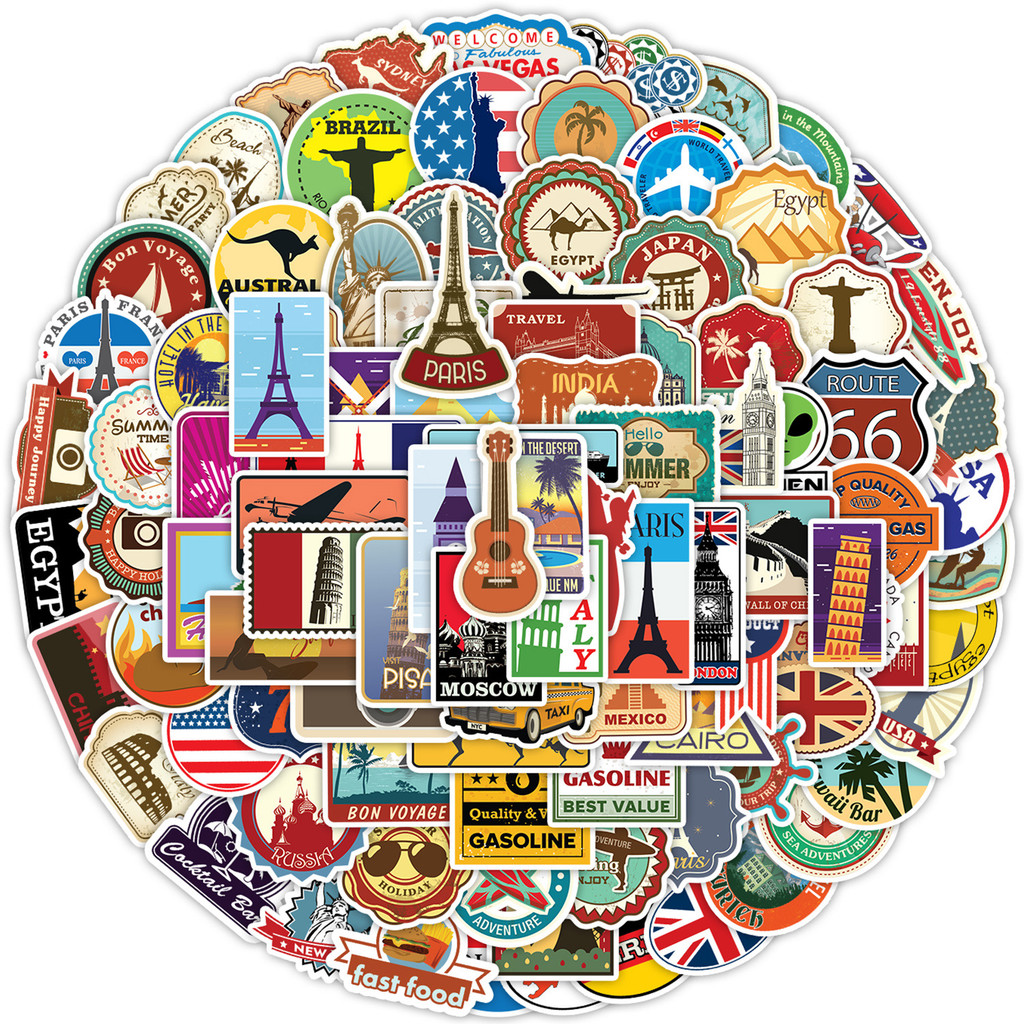 

10/50/100pcs World Landmark Stickers Graffiti for DIY Phone Motorcycle Helmet Travel Luggage Laptop Suitcase Guitar