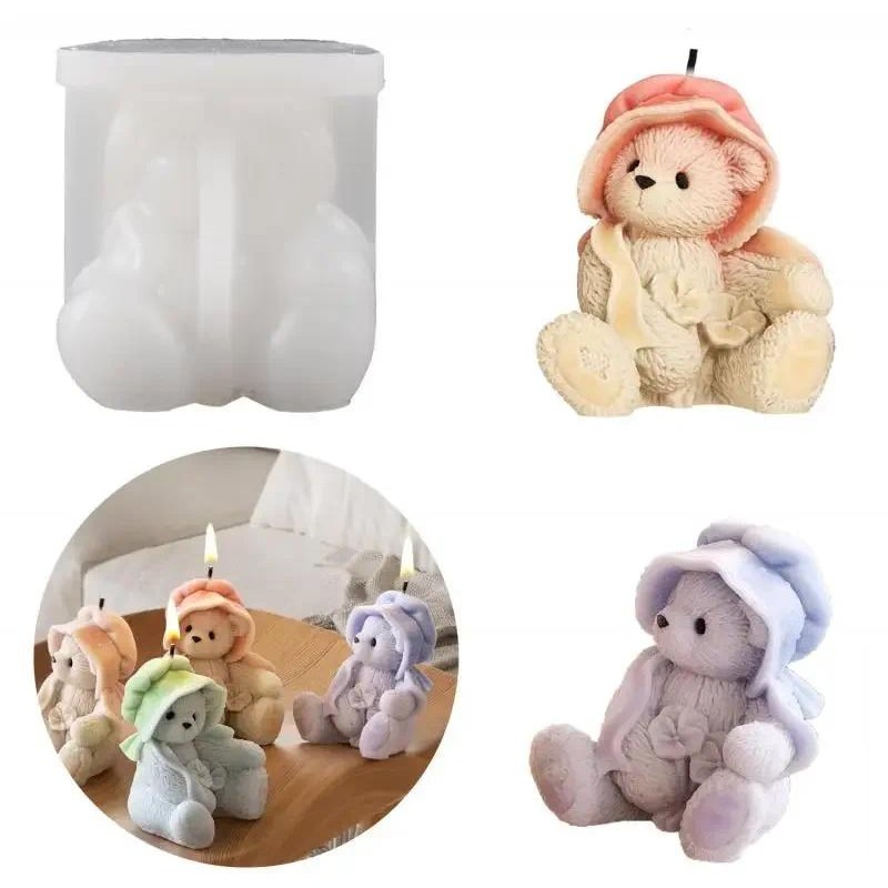 

3D Bear Candle Silicone Molds Handmade DIY Flower Bear Candle Making Supplies Aromatherapy Plaster Resin Mold Home Decoration