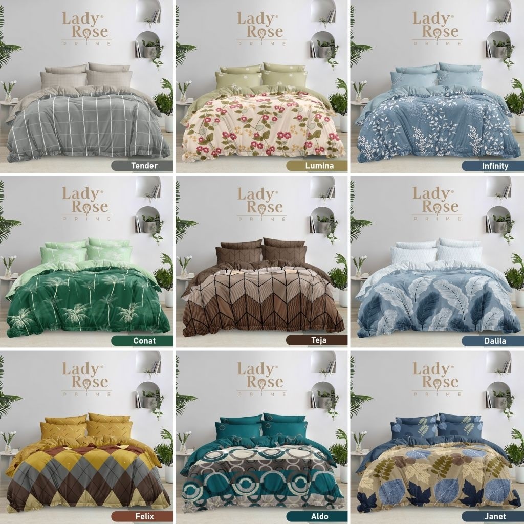Bedcover Set 160x200 Lady Rose Fitted Tinggi 30 cm / Satu Set Bed Cover Queen Ladyrose 160×200