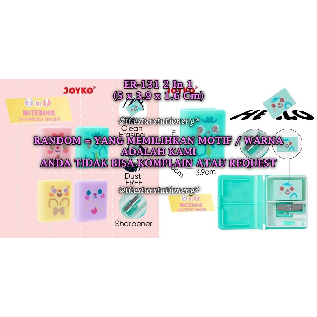 

(1 Biji) GROSIR Rautan dan Penghapus JOYKO ER-131 Notebook Sharpener Eraser 2 in 1 ER-131 (1 Biji)