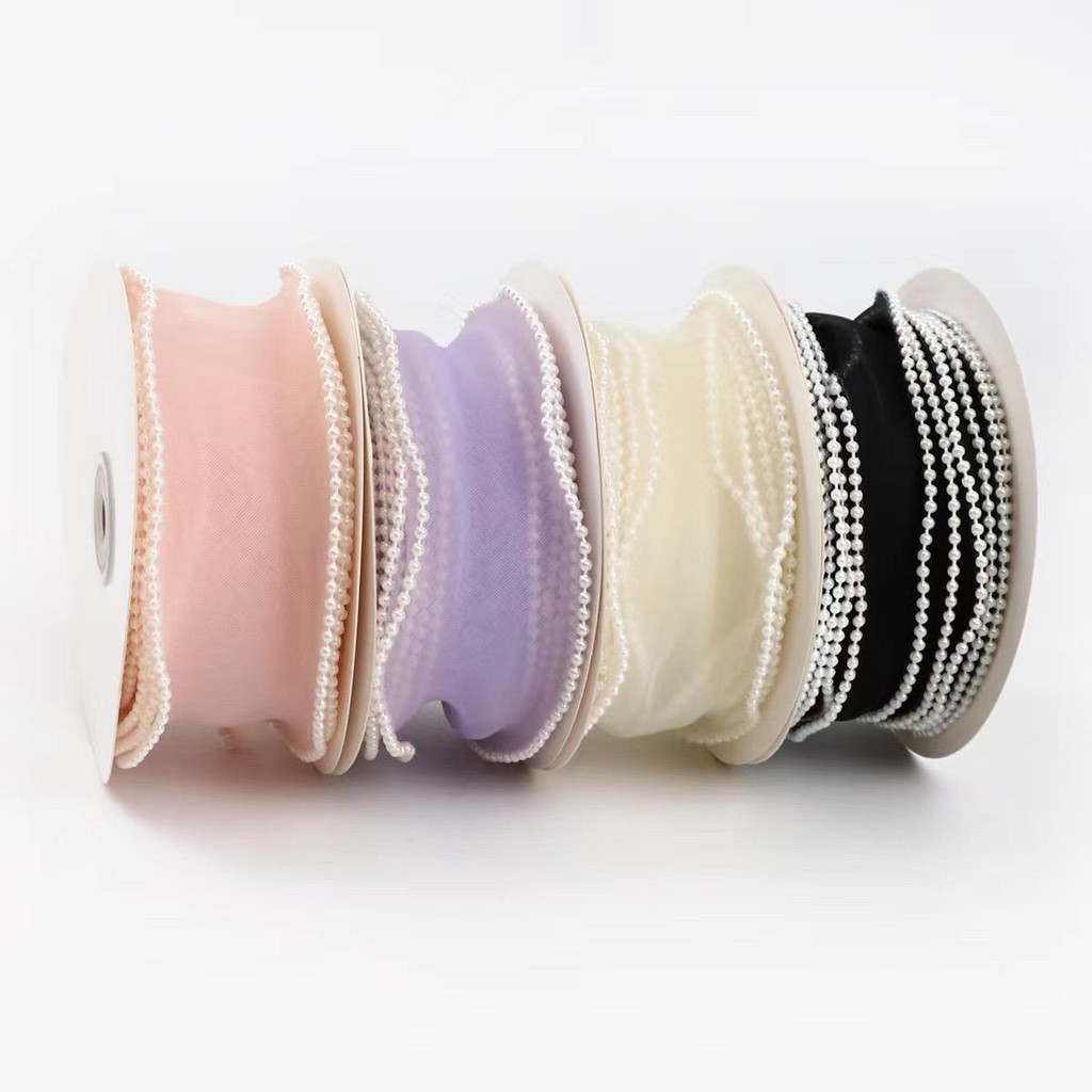 

Pita Tile Ribbon Organza Pearl Organdi Premium Pita Mutiara 4cm x 5Y