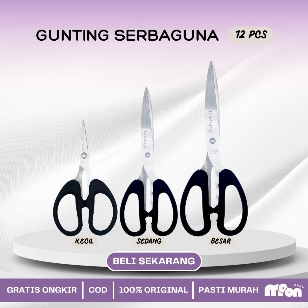 

1 Box isi 12 Gunting Scissors BOSSCO (4 inch~6 Inch-8 Inch) BC-814~816~818