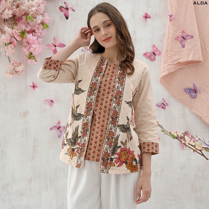 Alda Atasan Batik Lengan Panjang Blazer Kemeja Batik Panjang Blouse Batik Wanita Baju Batik Perempua