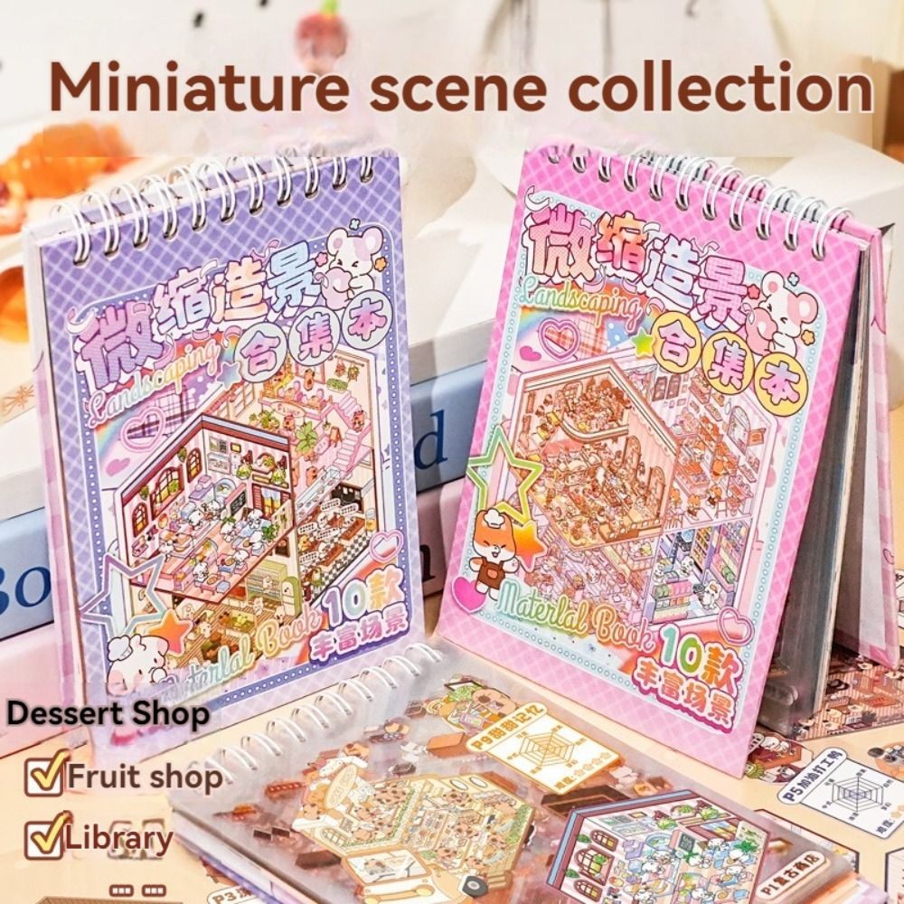 

10 in 1 Landscape Sticker Book Cartoon DIY Cabin Scene Pocket Sticker Tear-proof Free Combination 3D Stickers Scene Set Girl