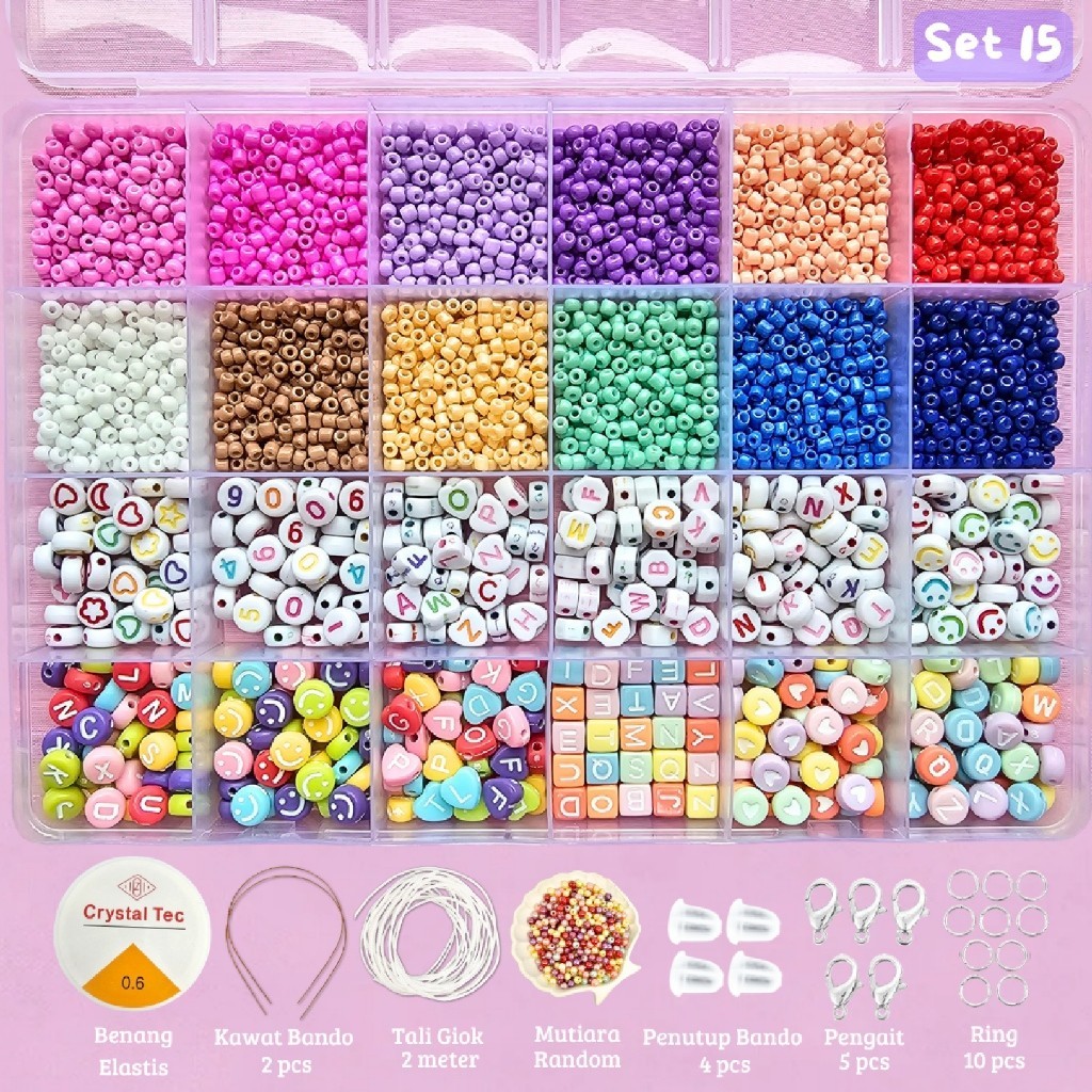 Mainan Anak Anak DIY Manik Manik Set Box Lucu Korea Beads Aesthetic - Tayo Mote DIY