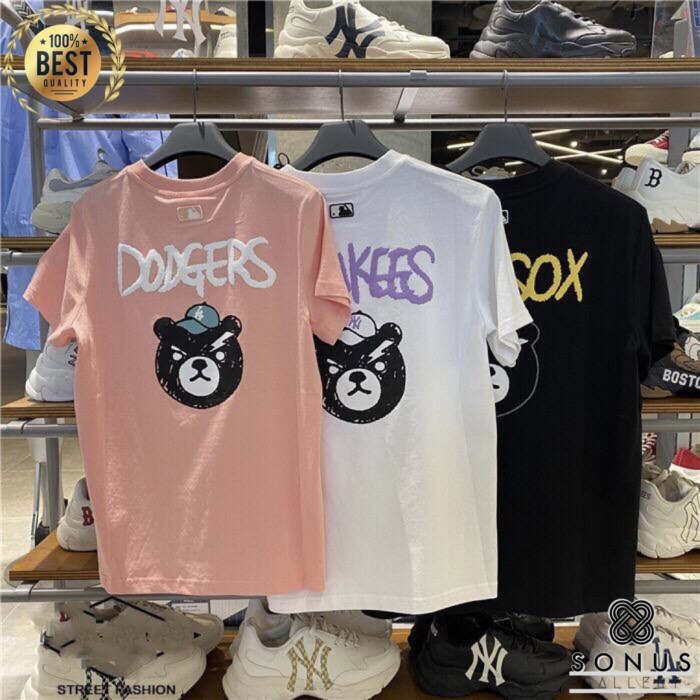 [COD] BAJU TSHIRT NY LA B BIG BEAR MLB KOREA IMPORT HIGH QUALITY SABLON - Hitam, M