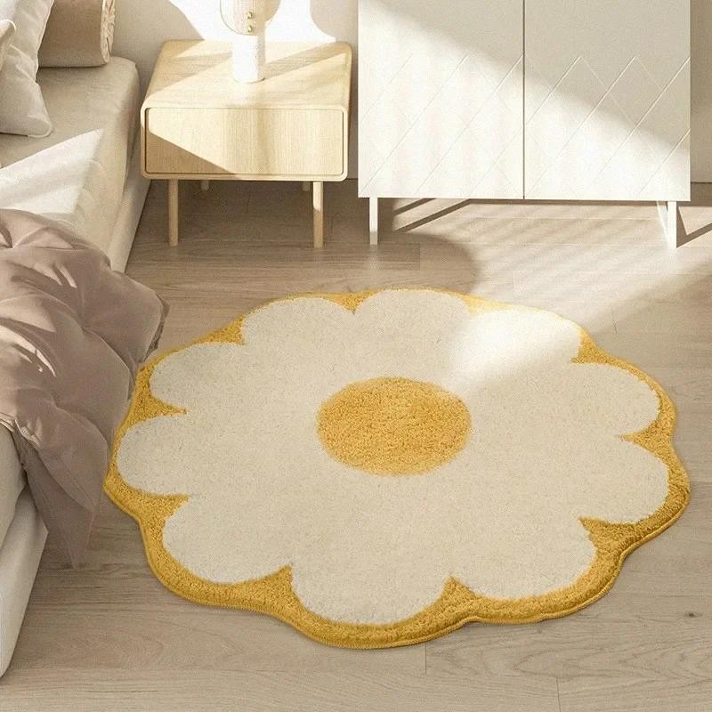 

Round Flower Fluffy Carpet Bedside Plush Rug Cushion Girl Bedroom Children's Room Floor Mat Non-slip Baby Play Mat