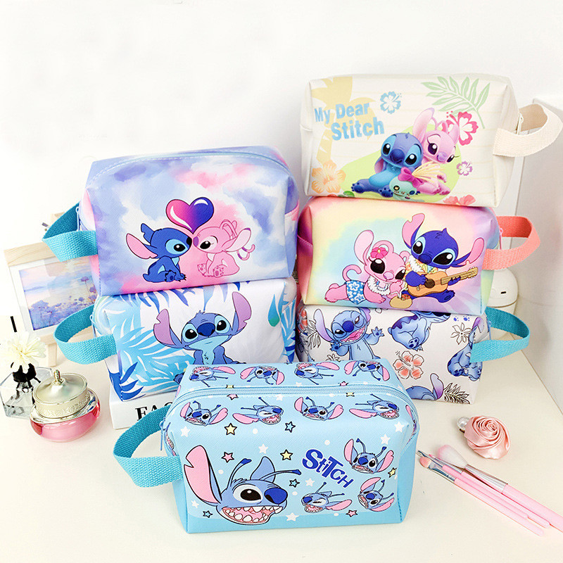 

Disney Anime Stitch Cosmetic Bag Kawaii Portable Large capacity Stitch Makeup Bag Cartoon Travel Storage Bag Girl Birthday Gift
