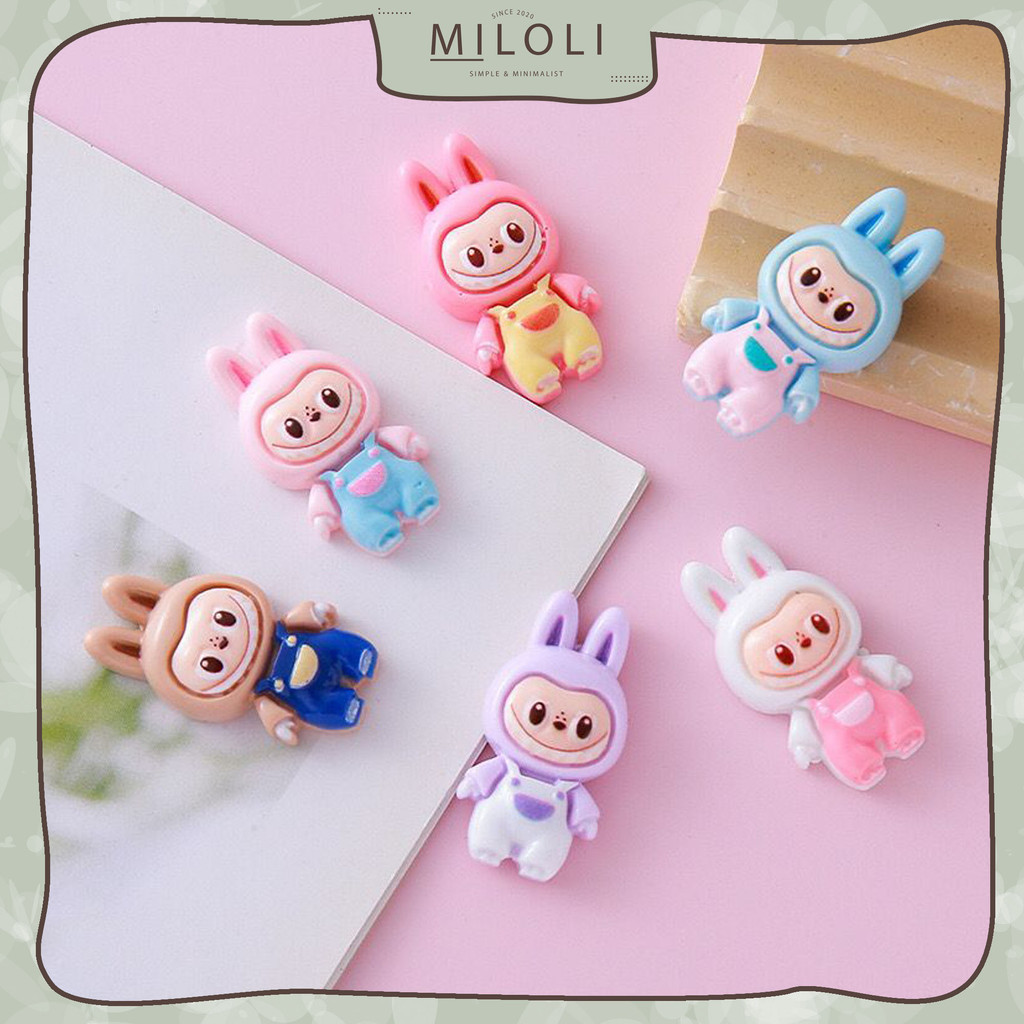 

[MILOLI] 10 Pcs MINI RABBIT LABUBU RESIN Stiker Glossy Free Resin Aksesoris Hiasan - B0490