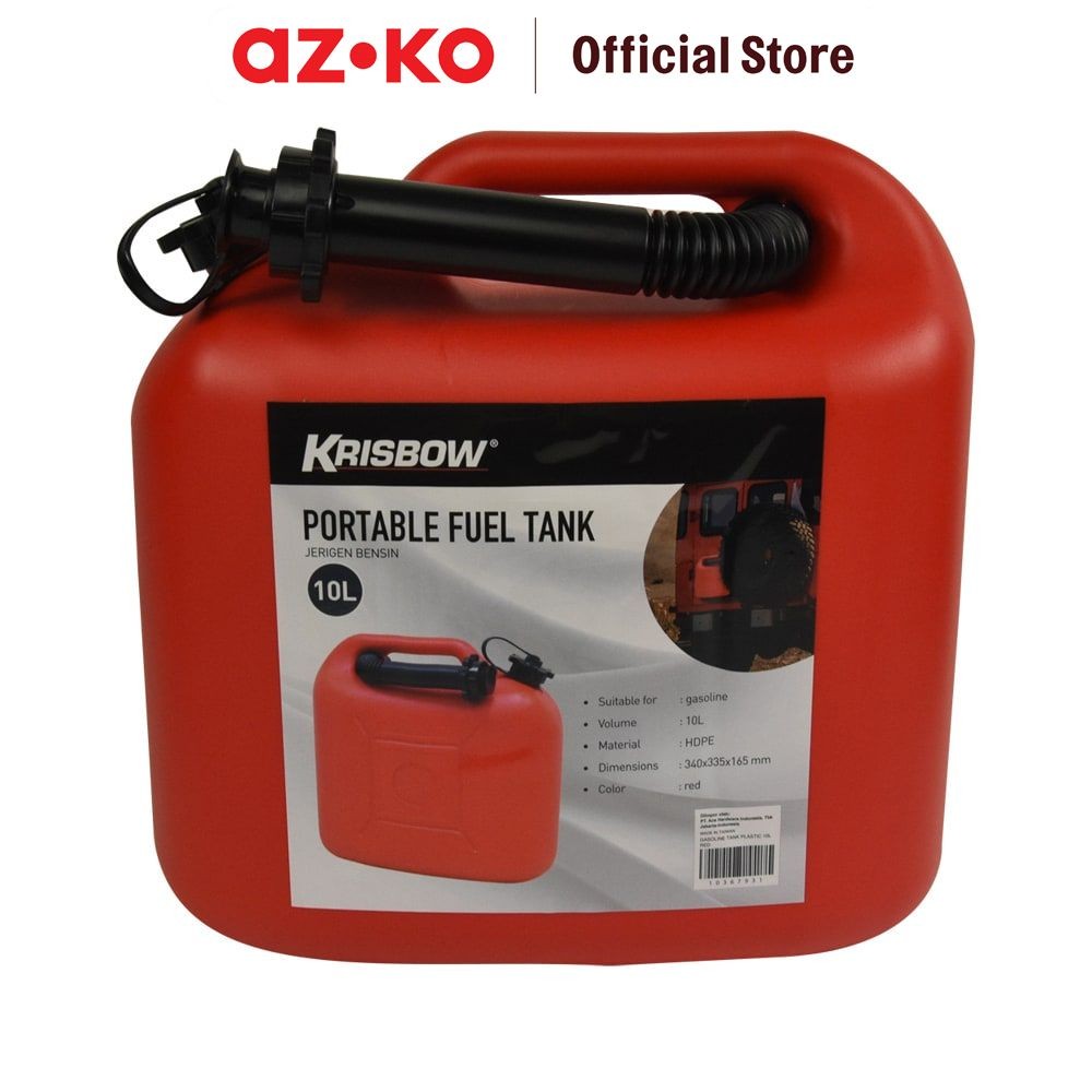 AZKO Krisbow 10 ltr Jerigen Bensin Plastik - Merah Tempat Bensin Bbm Jerrycan Jeriken Minyak