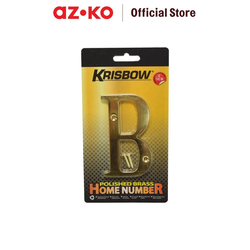 AZKO Krisbow Huruf Rumah B Polish Brass 10 cm Huruf Penanda Rumah Hiasan Alphabet Pager Rumah Dekora