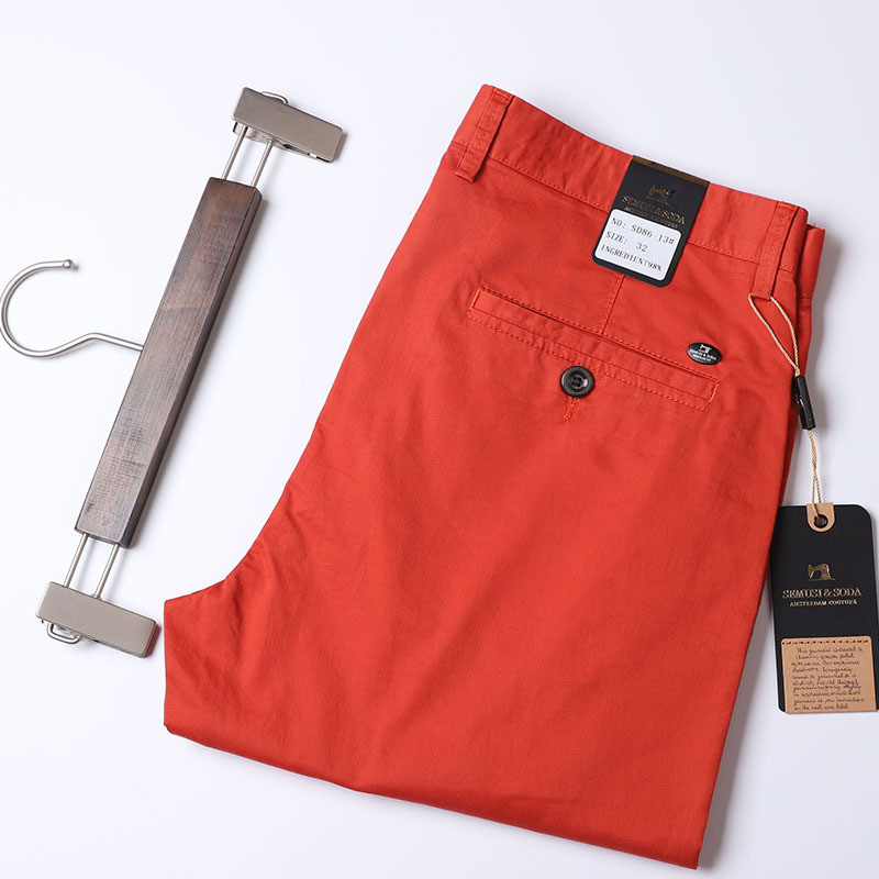 Thin Summer Solid Color Suit Pants Men Straight Korea Style Clothes Red Orange Business Trousers Men