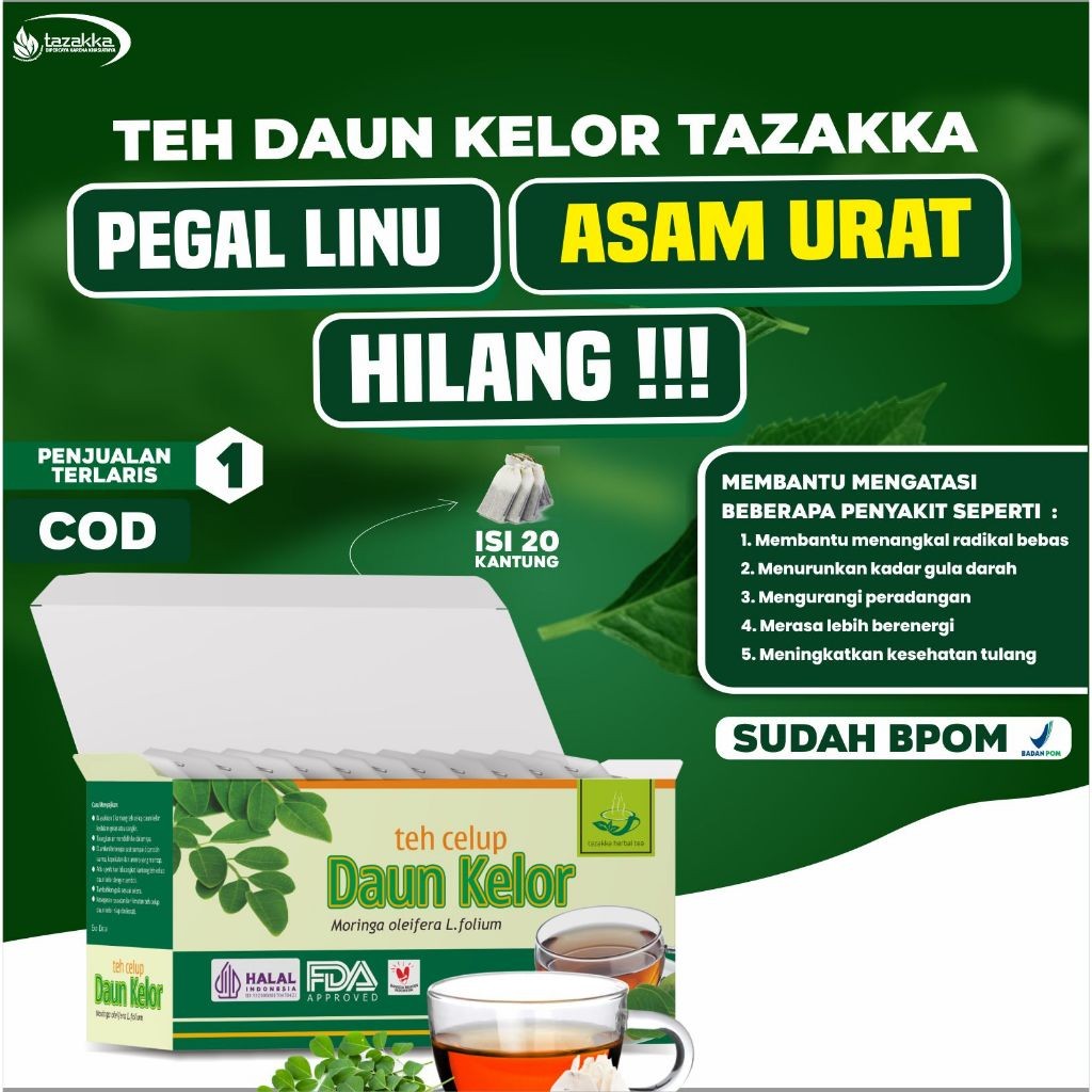 

Obat Pegal Linu dan Asam Urat Herbal Minuman Teh Daun Kelor isi 20 Kantung sudah BPOM dan ORIGINAL PRODUK Natural Herba