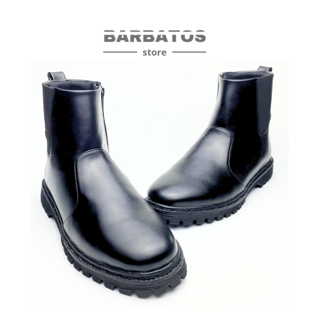 Sepatu Boots Pria Chelsea Hitam Kulit Asli - By BARBATOS