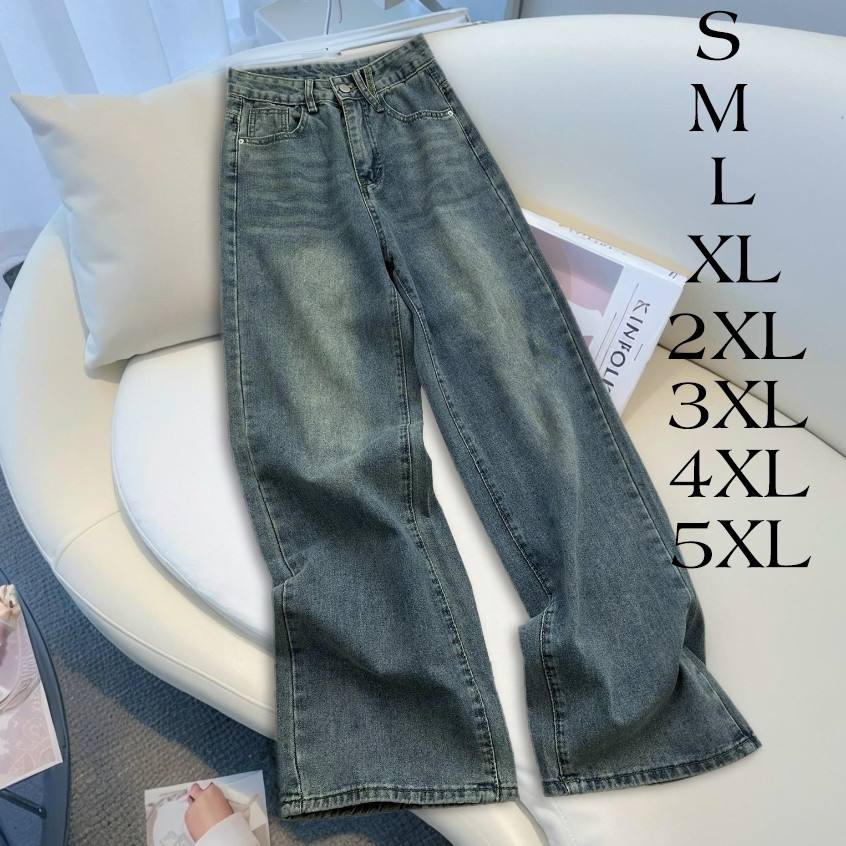 LBF90 【boll.id】Celana Jeans Bigsize Jumbo Jeans High Waist Wanita Celana Denim Panjang Pinggang Kare