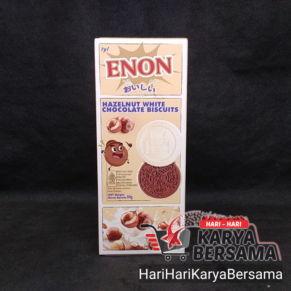 

MAKANAN RINGAN BISKUIT ENON HAZELNUT WHITE CHOCOLATE BISCUIT 84GR