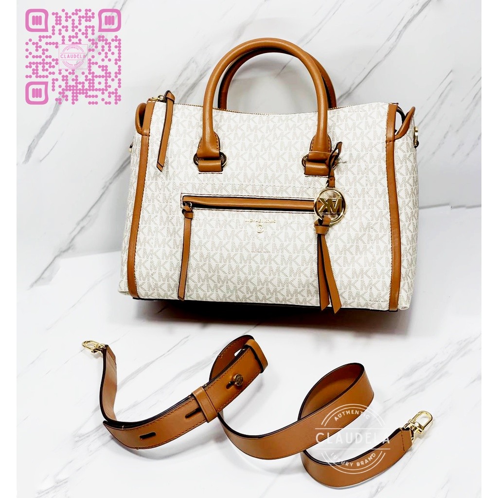 Michael Kors Carine Satchel Medium Signature Vanilla Acorn