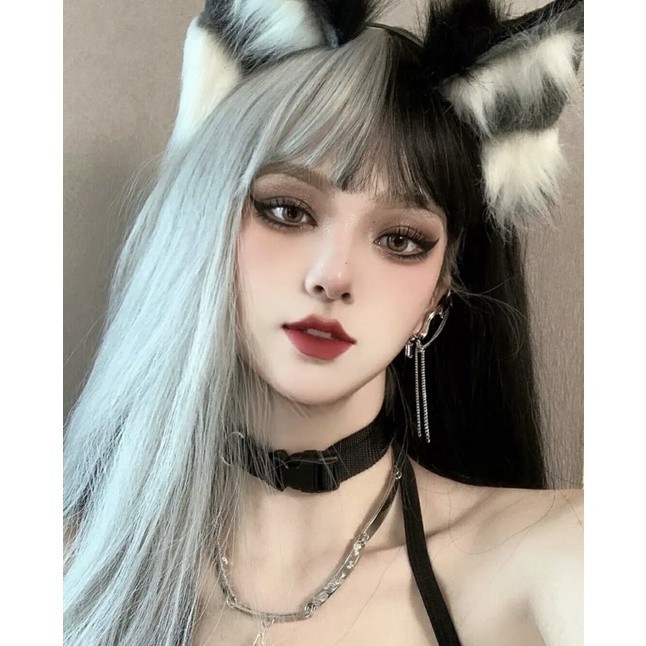 WIG COSPLAY CRUELLA LURUS SMOOTHING 65cm - OMBRE 2 TONE - Black - Grey