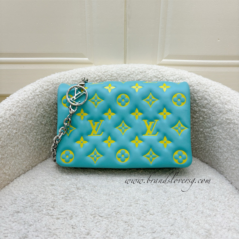 (Pre-loved) LV Pochette Coussin in Yellow / Cyan Monogram Embossed Lambskin and GHW